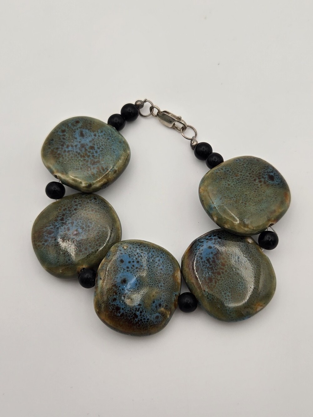 Handcrafted Ceramic Bead Bracelet With Sterling Silver
